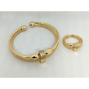 Classy 18k Gold Plated Adjustable Ring And Bangle Set