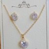 18k Gold Plated Round Cubic Zirconia Jewelry Set- Gold (Necklace & Earrings)