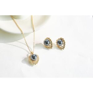 Black Pearl Laurel Leaf Jewelry Set - Earrings & Necklace