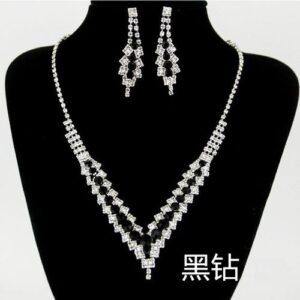 Rhinestone/Crystal Drop Necklace & Earring Jewelry Set BK