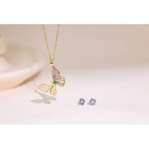 Jewelry Set-Butterfly Necklace And Rhinestone Stud Earrings