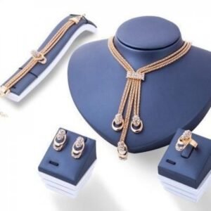 Jewelry Set; Golden Earrings, Necklace, Ring And Bracelet