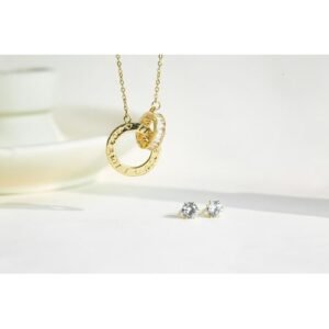 Jewelry Set-Interlocking Rings Necklace & Stud Earrings
