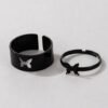 Classy 2 Black Butterfly Knuckle Ring Set For Ladies Women