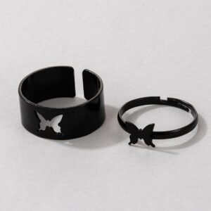Classy 2 Black Butterfly Knuckle Ring Set For Ladies Women