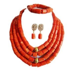 4 Blocks Coral Beads Sets With Gold Accessories