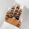 Classy 22 Black Knuckle Ring Set For Ladies Women
