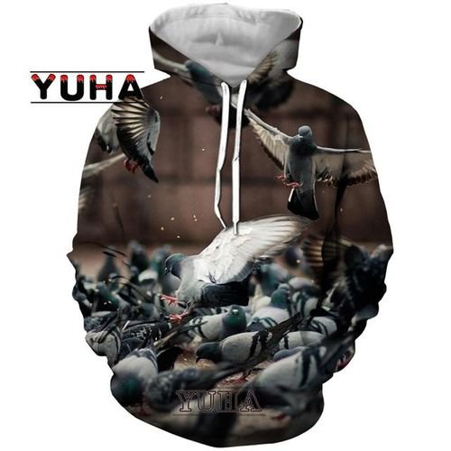 Birds Pigeon Hoodie 3d Print Men Women Casual Hip Hop Long Sleeve Sweatshirt Autumn Jacket Coat Animal Harajuku S