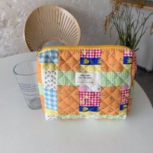 Korean Quilted Cosmetic Makeup Bag For Women Portable Toilet Bag Female Handbags Floral Organizers Storage Pouch For Cosmetics