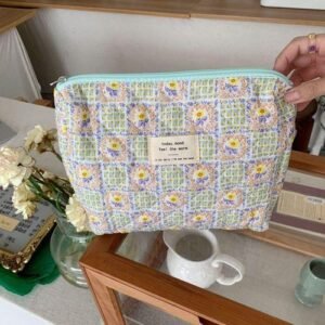Korean Quilted Cosmetic eup Bag For Women Portable Toilet Bag Female Handbags Floral Organizers Storage For Cosmetics