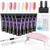 15ml Nail Poly Quick Building Gel UV Gel Spatula Brush Extension False Tips Set Mini UV Lamp NO5141