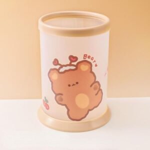 Kawaii Transparent Acrylic Pen Holder Desktop Organizer INS Cute Bear Bunny Office Stationery Cosmetics Storage Box