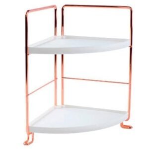 2 Tier Corner Wire Shelving Stackable Organizer For Cosmetics, Bathroom, Kitchen, Countertop, Rose Gold