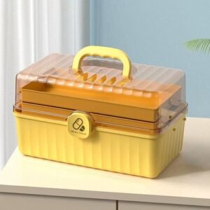 Storage Container, Portable, Multi-Layer, For Small Cosmetics Yellow S