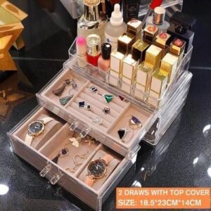 Acrylic Transparent Jewelry Cosmetics Holder Necklace Drawer Cosmetic Storage Box White