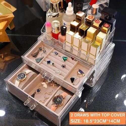 Acrylic Transparent Jewelry Cosmetics Holder Necklace Drawer Cosmetic Storage Box White