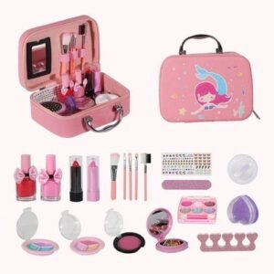 Girls Makeup Kit Real Kids Make Up Set Cosmetics Play Set Washable Safe with Carry Case for Little Girls Party Game Chrismas Birthday Gift, 20pcs/set