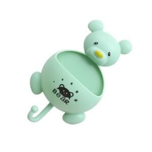 22cm Multifunction Suction Cup Storage Rack Cratoon Bear Wall Mounted Toothbrush Holder Soap Rack Cosmetics Container (Green)