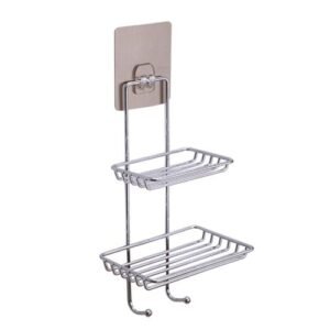 T creative seamless paste bathroom soap holder stainless steel soap holder double drain soap box storage rack Double-layer hook NO5139