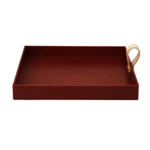 Creative Square PU Leather Serving Tray Decorative Dish Cosmetics Sundries Desktop Storage Plate with Handle(Wine Red)