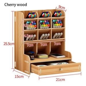 1pc Wooden Desk Organizer Student Stationery Storage Box For Cosmetics School And Home Large- Storage Pen Holder