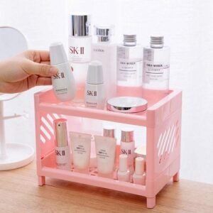 1PC PP Desktop Double Layer Storage Rack Rectangular White Organizing Student Desk Cosmetics Stationery