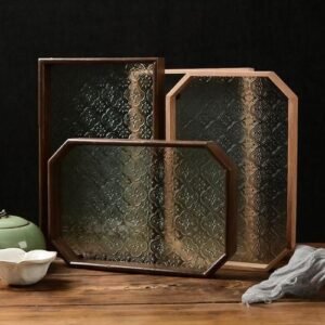 Glass Tray Toilet Cosmetics  Mirrored Dark Brown Polygonal