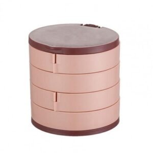 Jewelry Storage Box Multilayer Rotating Plastic Jewelry Stand Earrings Ring Box Cosmetics Beauty Container Organizer With Mirror-Red