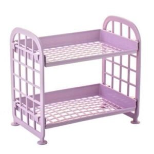 Double Layer Hollow Shelf Plastic Cosmetics Desktop Storage Rack With 2 Tier Shelf Holder Household Purple,Purple NO5148