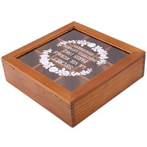 9 Section Wooden Chic Tea Box Compartments Container Bag Chest Storage Spice New Store Boxes Cosmetics Jewelly 24 X 24 X 7Cm -Wood Color