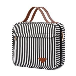 Cross-border direct supply European and American trendy style striped handbag large-capacity cosmetics storage bag multi-compartment portable handbag black