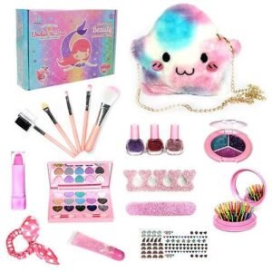 Children's Play House Toy Washable Toys Simulation Cosmetics Pink Makeup Set for 3 4 5 6 7 8 Years Old Girls