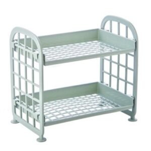 Double Layer Hollow Shelf Plastic Cosmetics Desktop Storage Rack With 2 Tier Shelf Holder Household Blue,Blue NO5143