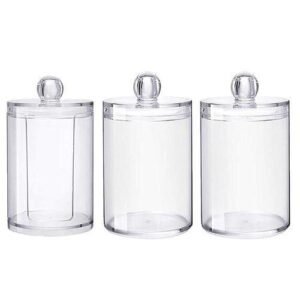 3Pcs Clear Cotton Ball and Swab Holder with Lid, Dispenser Storage Jars for Make Up Pads, Cosmetics, Bathroom