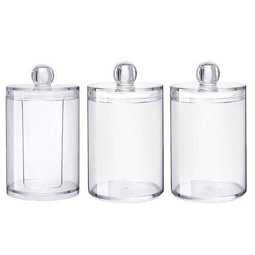 3Pcs Clear Cotton Ball and Swab Holder with Lid, Dispenser Storage Jars for Make Up Pads, Cosmetics, Bathroom