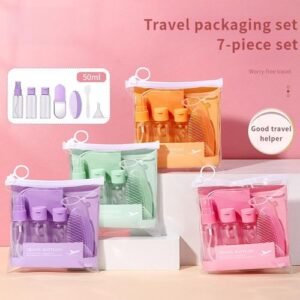 Travel Empty Bottle Sample Size Bottle 7-Piece Cosmetics Storage Bottle Portable Make-up Mirror Comb Suit