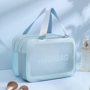 Pu Waterproof Cosmetic Bag, Large Capacity Good-looking Dry Wet Separation Wash Bag, Portable Cosmetics Double Layer Storage Bag