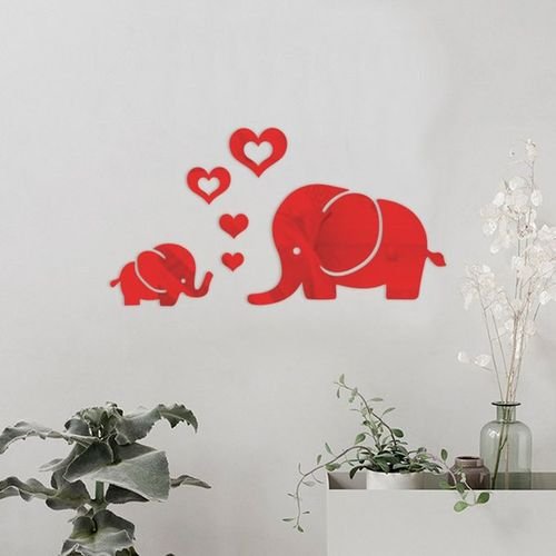 Kawaii Artoon Elephant Removable Wall De Al Sti Ker DIY 3D A Ryli Wall De Al-red