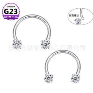 F136 Titanium Horseshoe Rod Side Claw Zircon Nose Ring G23 Titanium Alloy Human Body Piercing Accessories New C Rod Lip Ring