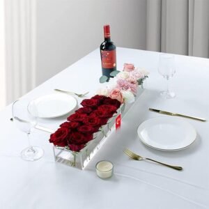 Clear Acrylic Rectangular Flower Box Unbreakable Acrylic Desktop Easy Cleaning Vase for Home Wedding Dining Table Decor NO5239