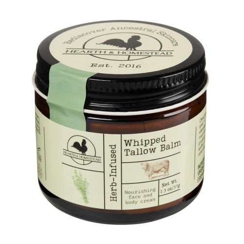 Handmade Whipped Tallow Balm (Unscented/Herb-Infused) - Organic Body Butter with Infused Olive Oil - 1.3 oz