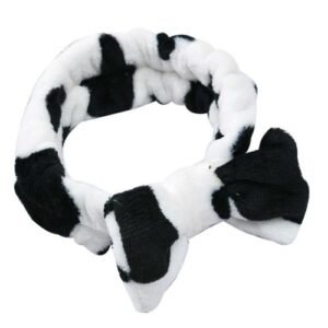 Women Rabbit Ear Hair Band Bath Spa Makeup Wrap Wash Face Elastic Headband Cosplay Hair Accessory NEW,Black And White Cream NO5123