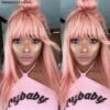 Pink Wigs Straight Wigs With Bangs Brazilian Remy Ginger Pink Straight Wigss Pre Plucked For Women Rebecca