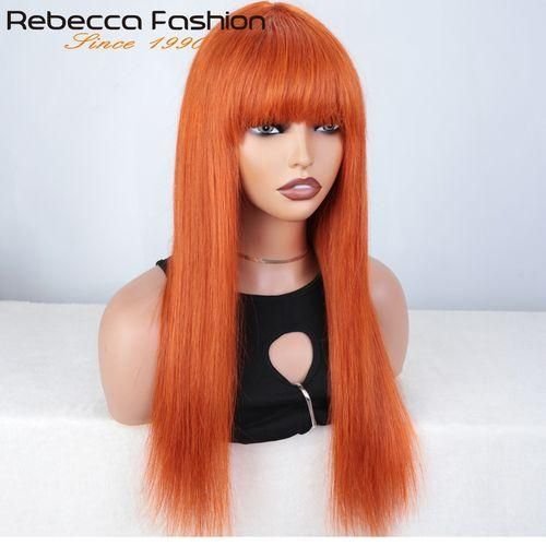 180D Holloween Cosplay Glueless Ginger Straight Wigss With Bangs Fringe Braziilian Straight Hair Wigs For