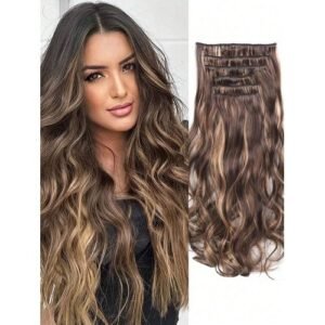 20-Inch Multicolor Clip-In Wave 45.72cm 6-Piece Double Weft Synthetic Heat Resistant Hair Extensions