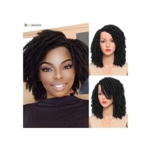 Beaudestiny Dreadlock Wig Synthetic Short Afro Curly Braided Twist Dreadlocks Crochet Wig For African Women Natural Black Wig