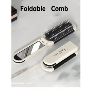 1pc Portable Folding Travel Cream White Cion Air Bag Massage Mirror In One Practical Comb Hair