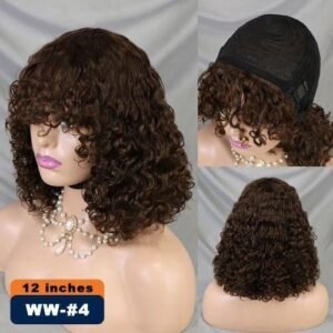 99J Burgundy Jerry Curly Bob Cut Wigss with Bangs Full Machine Made Wigs 200 Density Water Wave Wigs for