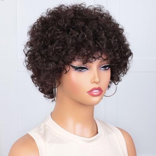 180D Curly Wigs 100% Wigss For Women With Big Bouncy Hair 8 Inch Afro Curly Wigss Pixie Cut Wigs Brazilian