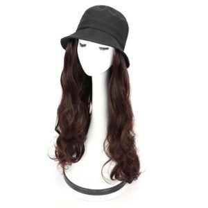 Hat Wigs Women Long Curly Wave Wig Cap Heat Resistant Hairpiece Cosplay Synthetic Wigs New,Dark Brown NO5111